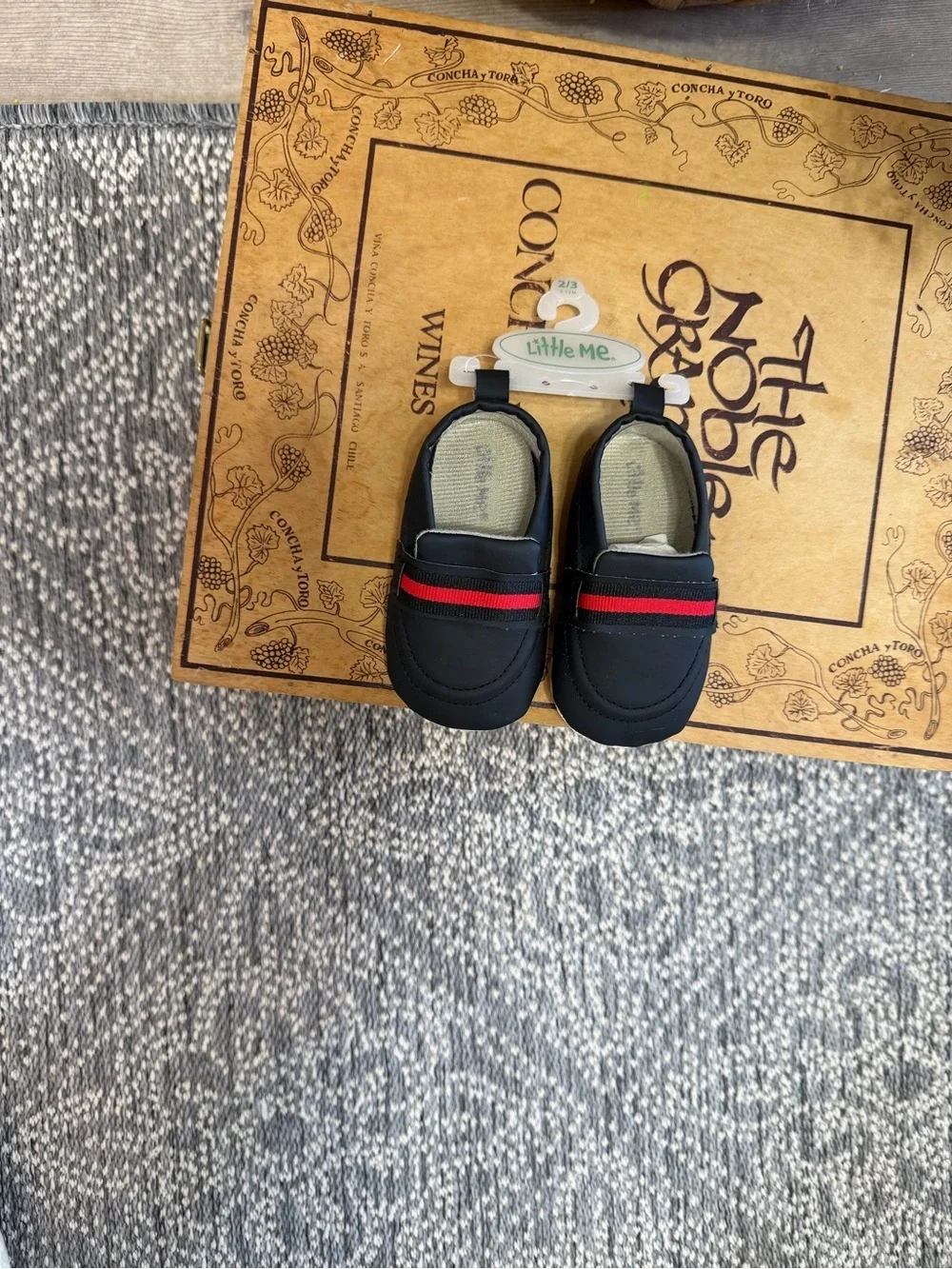 New Little Me Baby Boy Dress Shoes Black Loafers with Red Stripe 6-12 Months 2/3